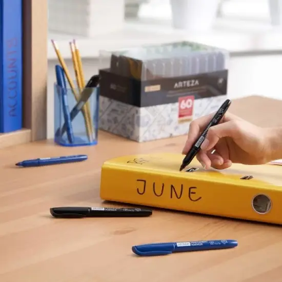 Arteza Permanent Marker, Black & Blue, Fine Tip, Waterproof - 60 Pack image {1}