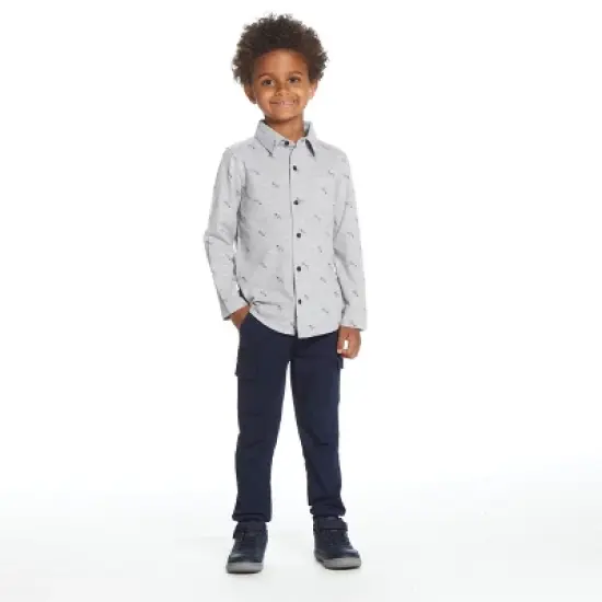 Andy & Evan Kids Boys Pique Knit Buttondown Grey, Size 7 image {3}