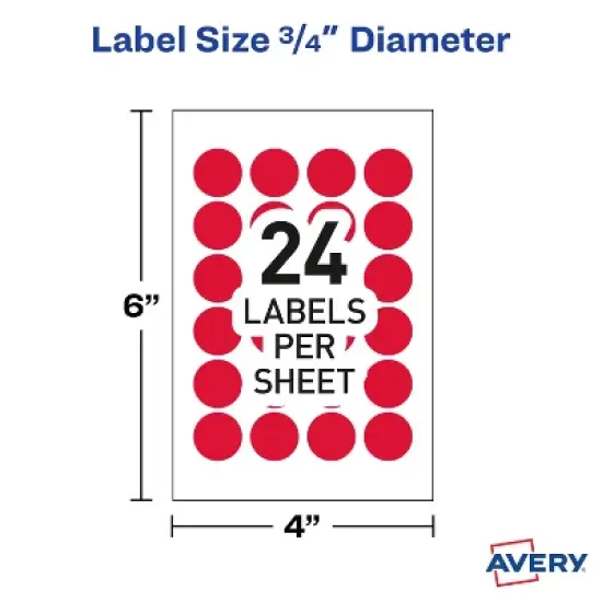 Avery Round Color Coding Labels, Removable Adhesive, Red, 0.75", 3 Pack, 3,024 Labels Total (32136) image {6}