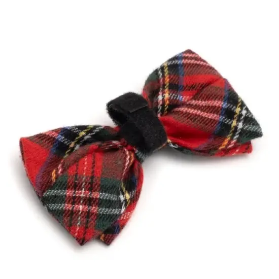 The Worthy Dog Red Black Multicolored Plaid Bow Tie Adjustable Collar Attachment Accessory image {1}