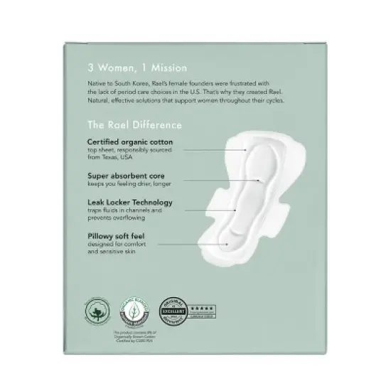 Rael Organic Cotton Cover Large Menstrual Fragrance Free Pads - Unscented - 14ct image {1}