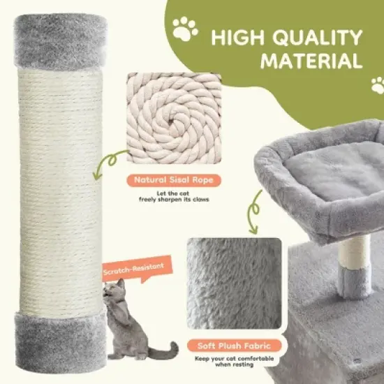 JIONJOY 66" Multi-Level Cat Tree - 2 Large Condos, Sisal Scratching Posts & Hammock, Stable Indoor Cat Tower-Light Grey image {3}