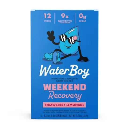 Waterboy Hydration + Weekend Recovery Vegan Dietary Supplement Powder - Strawberry Lemonade - 2.75oz/12ct image {1}