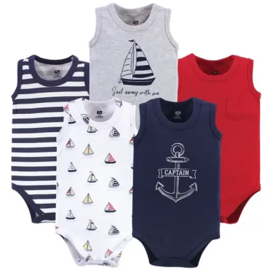 Hudson Baby Infant Boy Cotton Sleeveless Bodysuits 5pk, Captain image {6}