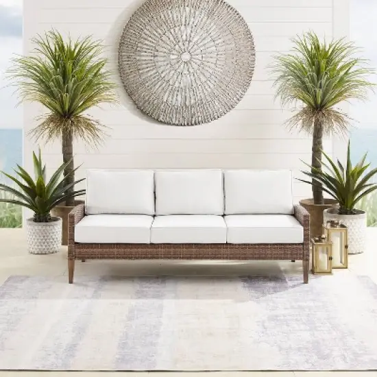 Capella Outdoor Wicker Sofa - Cream/Brown - Crosley image {2}