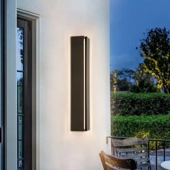 Rennnsan Quirelle 23"H Hardwired Rectangle Industrial LED Dimmable Outdoor Wall Sconce in Black image {7}