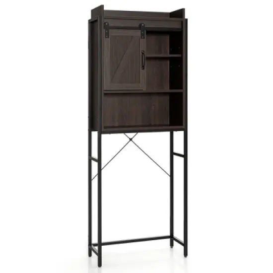 Costway Over-The-Toilet Storage Cabinet Bathroom Organizer w/ Sliding Barn Door Rustic\Espresso image {9}