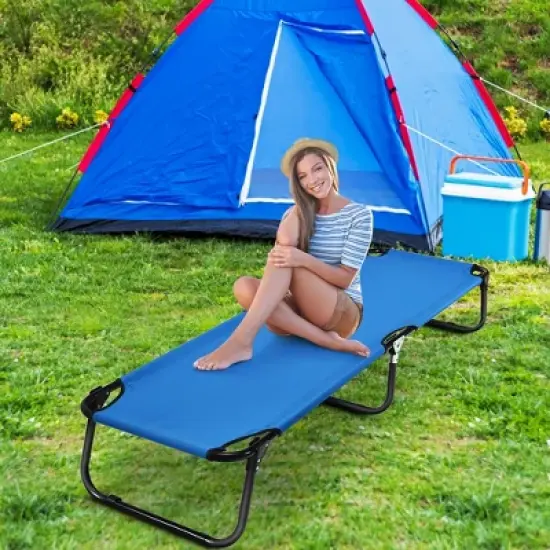Costway Folding Camping Bed Outdoor Portable Military Cot Sleeping Hiking Travel Blue image {3}