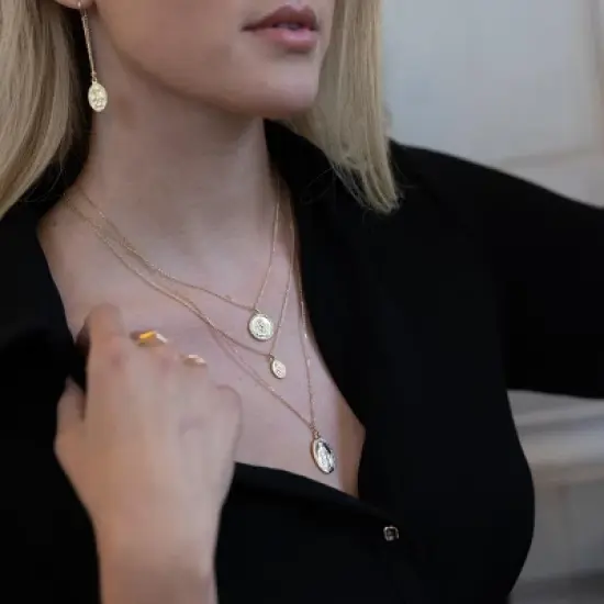 sanctuaire Dainty Oval Saint Medallion Coin Necklace Gold image {1}