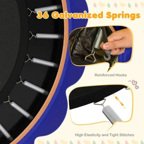 Costway 64'' Kids Trampoline w/ Detachable Canopy Safety Enclosure Net Foam Handle Pink/Orange image {4}