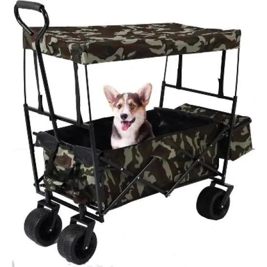 Acekool Foldable Outdoor Utility Wagon with Canopy, 262lbs Capacity, 7" All-Terrain Wheels, Pockets, Portable Cart for Beach, Camping, Garden image {6}