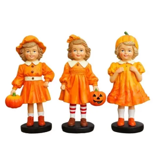 Inviting Pumpkin Girl Trio Set of Figurines, 6" Victorian Autumn Fall and Halloween Table Decoration| OrnamentallyYou image {7}