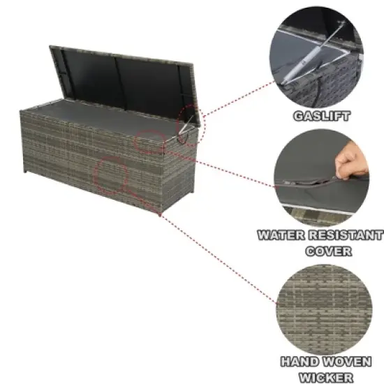 YOOCOZZ 113-Gallon Outdoor Wicker Rattan Deck Box with Large Storage Space, Lid and Removable Liner - Grey image {3}