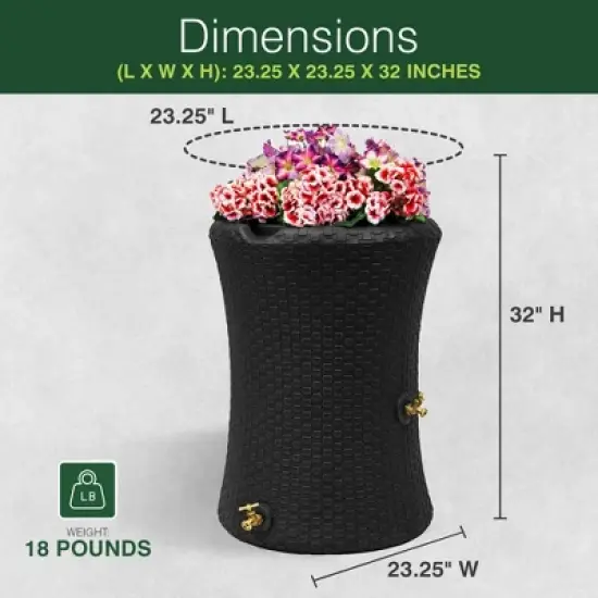 Good Ideas Impressions 50 Gallon Nantucket Outdoor Home Rain Barrel Water Storage Collector with Garden Planter and Brass Spigot, Black (2 Pack) image {1}