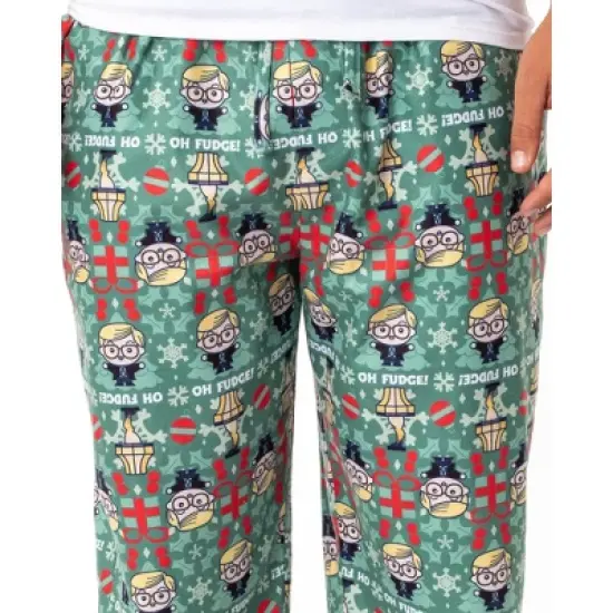 A Christmas Story Mens' Chibi Ralphie Oh Fudge! Leg Lamp Sleep Pajama Pants Green image {2}