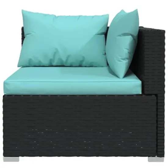 vidaXL Garden Lounge Set Black sofa set, Aqua cushions image {5}