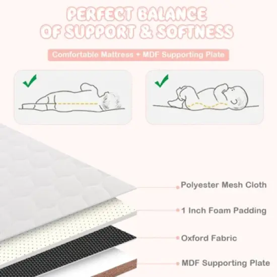 Infans Folding Baby Bassinet w/ 4 Adjustable Heights, Retractable Feet Pink image {7}