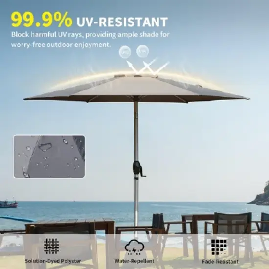 Syemin Outdoor Patio Umbrella with 6 Sturdy Ribs, Push Button Tilt and Crank, Waterproof, UV-Resistant Uitable for Garden, Gray, 90"*90"*86.64" image {2}