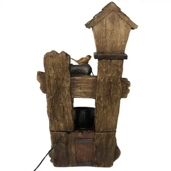 Sunnydaze 29"H Electric Polyresin Bird House with Leaking Pipe Outdoor Water Fountain with LED Light image {7}