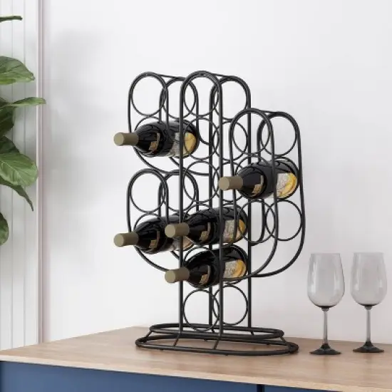 Ferrat Modern Industrial 13 Bottle Tabletop Cactus Wine Rack Black - Christopher Knight Home image {1}