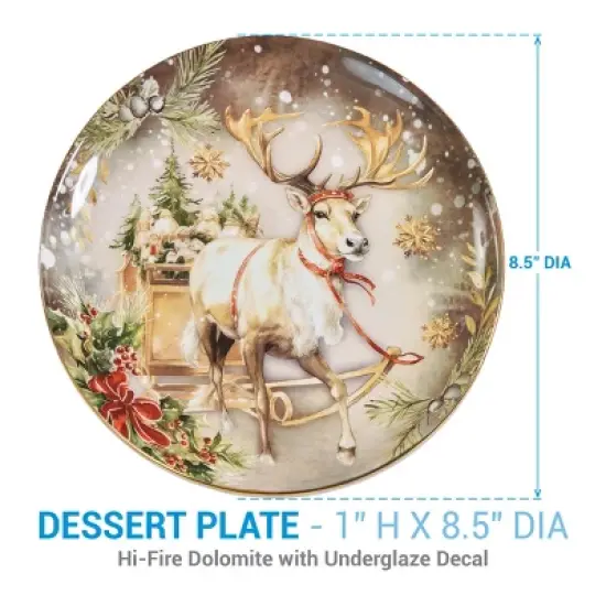 Park Designs Snow Globe Reindeer Dessert Plate Set Of 4 image {3}