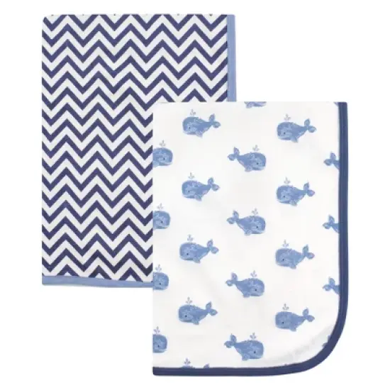 Hudson Baby Infant Boy Cotton Swaddle Blankets, Whale, One Size image {1}