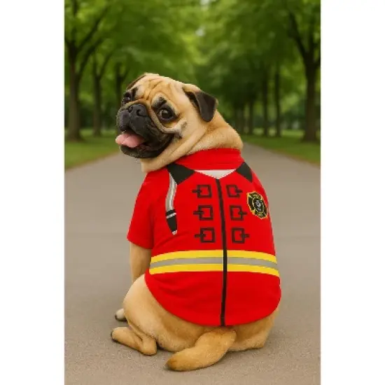 Parisian Pet 'Fire-Barker' Halloween Costume for Dogs & Cats &ndash; Firefighter Dog Costume, Pet Halloween Outfit, Red and Yellow image {5}