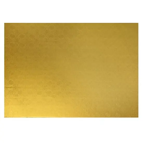 O'Creme Half Size Rectangular Gold Foil Cake Board, 1/4" Thick, Pack of 10 image {3}