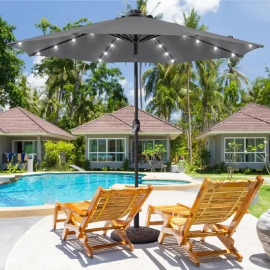 Sonkuki 9 ft Outdoor LED Round Solar Lighted Patio Market Umbrella W/Tilt, UV-Resistant Fabic for Backyard, Garden image {11}