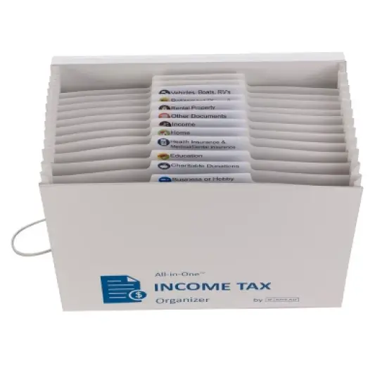 Smead All-in-One&trade; Income Tax Organizer, 12 Pockets, Flap and Cord Closure, Letter Size, Navy/White (70660) image {5}