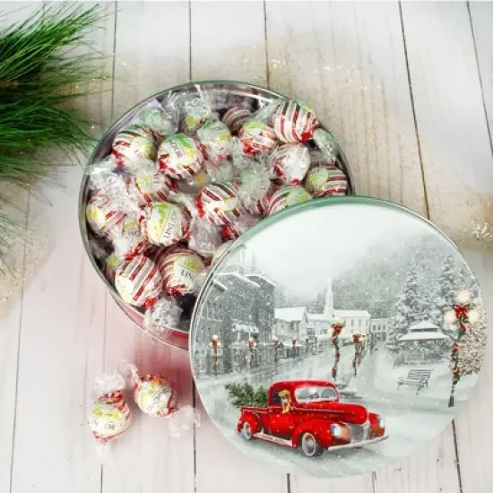 Christmas Candy Gift Tin Peppermint Lindt Truffles (45pcs) - Snowy Drive image {1}