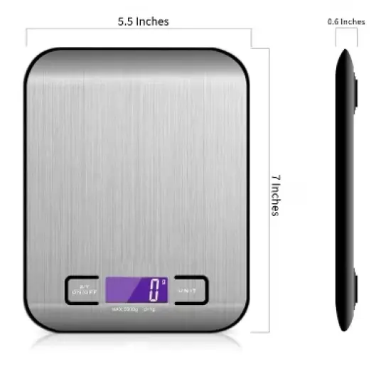 Digital Food Scale &ndash; 11 LB Capacity, Tare Function, Stainless Steel, LCD Display, 2 AAA Batteries Included, Ideal for Cooking, Baking, and Kitchen Use image {4}