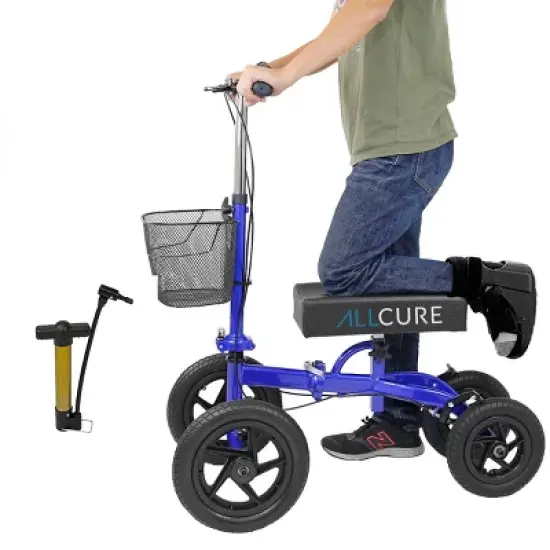 AllCure Quad Wheel All Terrain Foldable Medical Knee Walker Scooter Blue image {7}