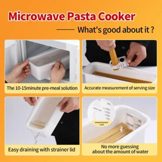 Itopfox Microwave Pasta Cooker with Strainer Lid, Water Level & Portion Measuring Device for Quick Meals, Ideal for Dorm, Office & Apartment Kitchens image {2}
