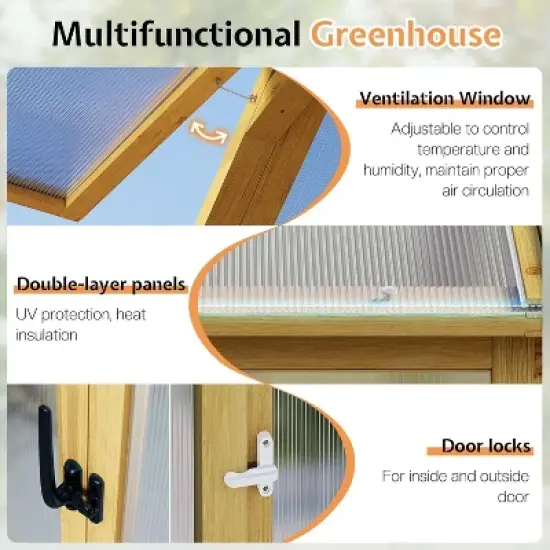 AMERLIFE Wooden Greenhouse, Pre-Assembled Solid Cedar Frame, Walk-in Design image {5}