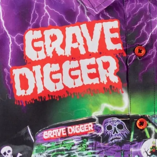 Monster Jam Trucks Grave Digger Short Sleeve Button Down Dress Shirt  image {4}