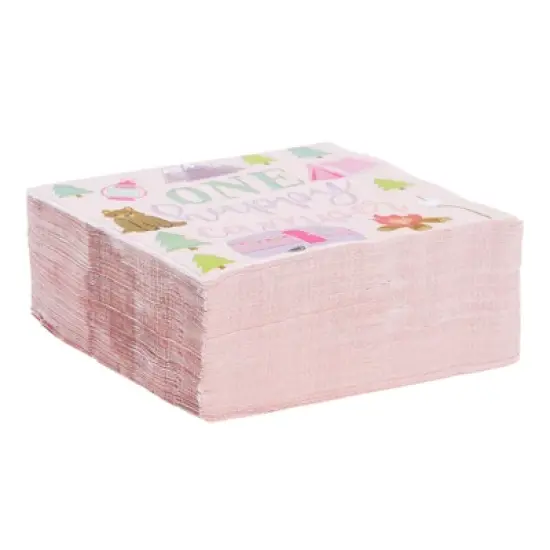 100 Pack One Happy Camper Birthday Napkins for Camping Themed Party Supplies and Decor (2-ply, 6.5 In) image {1}
