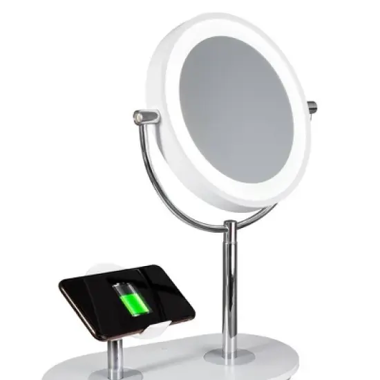 Makeup Mirror with Qi Charging Stand White (Includes LED Light Bulb) - OttLite image {1}