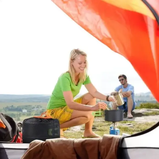 16Pcs Camping Cooking Ware Set Camping Stove Cookware Kit Aluminum Pot Pan Kettle Set with Bowls Knife Fork Spoon Carabiner Spatula Cutting Board image {5}