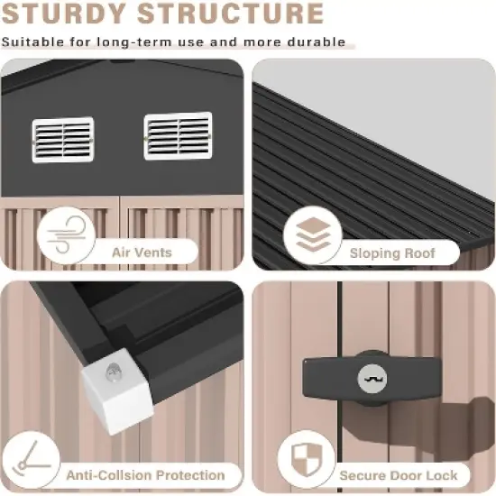 6x8FT Outdoor Metal Storage Sheds, Metal Garden Sheds & Outdoor Storage image {6}