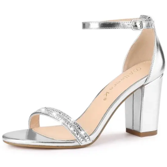 Allegra K Women's Rhinestone Ankle Strap Chunky Sandals image {8}