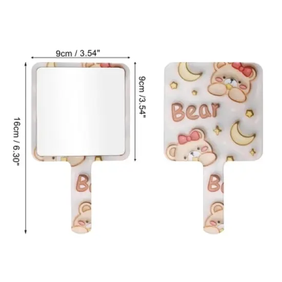 Unique Bargains Durable Square Handheld Mirror Pink White 1 Pc image {1}
