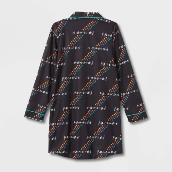 Girls' Friends Oversized Button NightGown - Black image {1}