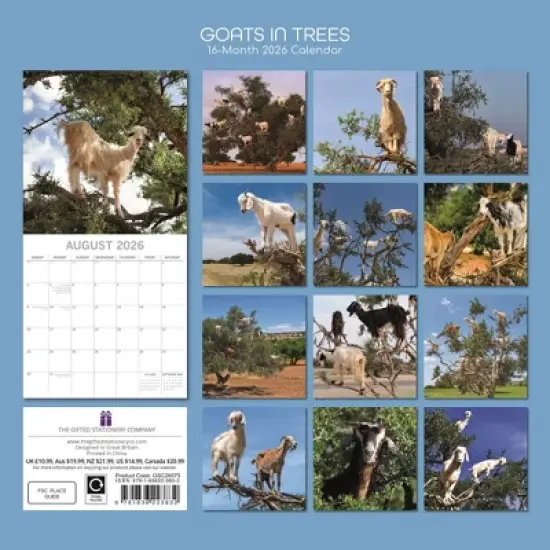 2026 Square Wall Calendar, Goats in Trees, 16-Month Animals Theme with 180 Reminder Stickers (12x12 In) image {3}