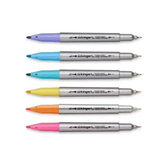 KINGART Permanent Twin-Tip Pens 6 Colors image {2}