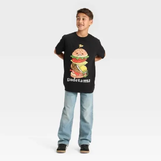 Boys' Gudetama Burger Oversized Short Sleeve Graphic T-Shirt - Black image {2}
