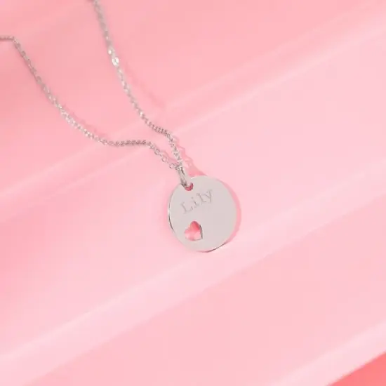 Girls' Heart Cutout Medal Sterling Silver Necklace - In Season Jewelry image {3}