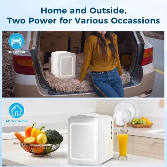 ZAFRO Star Makeup Compact Refrigerator with LED Mirror, 4L Mini Fridge, Skin Care, for Bedroom, Car, Office & Dorm, White image {3}