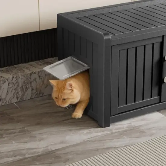 Dolonm Cat Litter Fence,Three Compartments, Cat Cabinet, Hidden Cat Litter Box, Home Style Storage Stool,Black image {7}