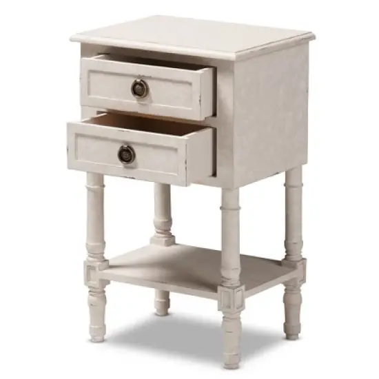 Lenore Country Cottage Farmhouse 2 Drawer Nightstand White - Baxton Studio image {3}